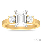 1/2 ctw Tri-Mount Emerald Shape Center Round Cut Diamond Semi Mount Engagement Ring in 14K Yellow and White Gold